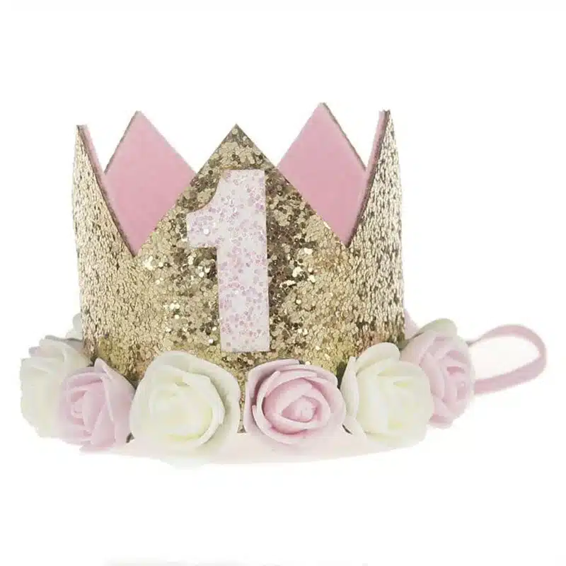 2017 Flower Crown Newborn Headband Gold Birthday Crown Flower Tiara Headband for Kids Party Headwear Hair Bands Accessories Gift 14