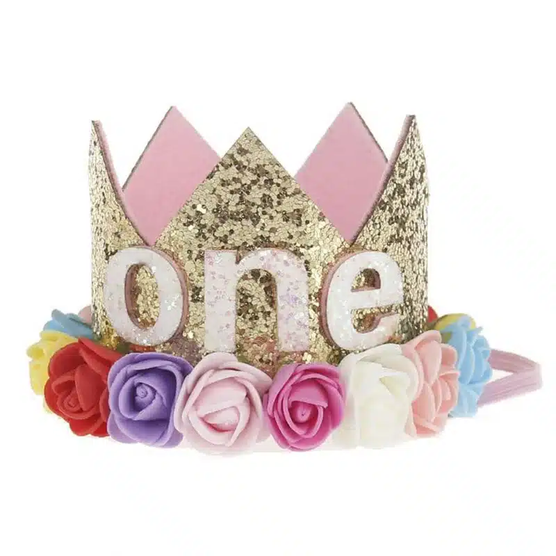 2017 Flower Crown Newborn Headband Gold Birthday Crown Flower Tiara Headband for Kids Party Headwear Hair Bands Accessories Gift 17
