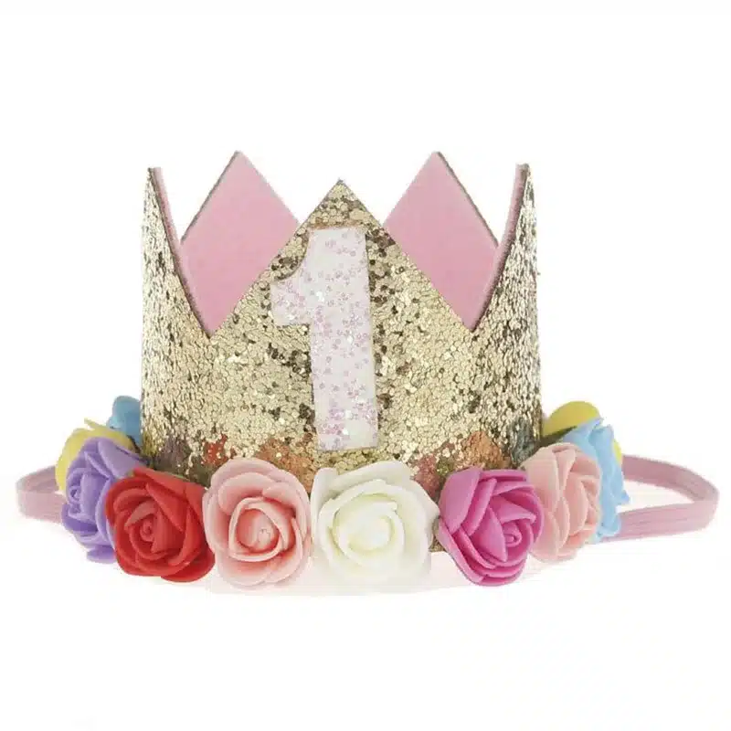 2017 Flower Crown Newborn Headband Gold Birthday Crown Flower Tiara Headband for Kids Party Headwear Hair Bands Accessories Gift 18