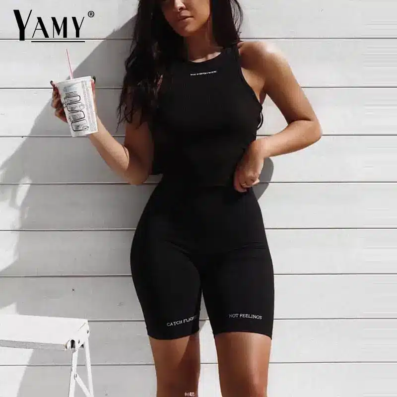 Summer biker shorts 2019 High waist shorts women elastic waist skinny fitness korean casual sexy short Letter print black shorts 11