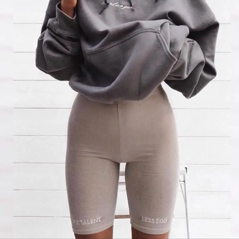 Summer biker shorts 2019 High waist shorts women elastic waist skinny fitness korean casual sexy short Letter print black shorts 12