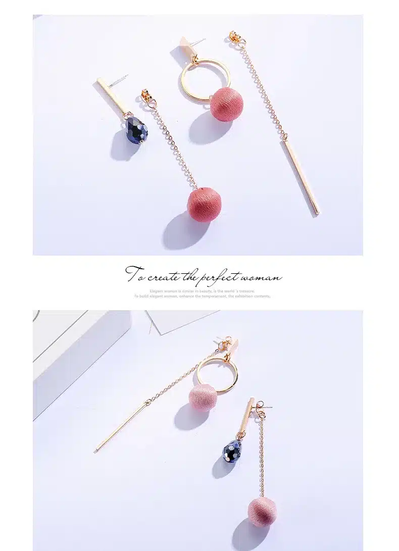 RUOYE Purple Brown Red Creative Fashion Tassels Cloth Ball Drop Earring Big Crystal Circle Design Earring For Women Jewelry 13