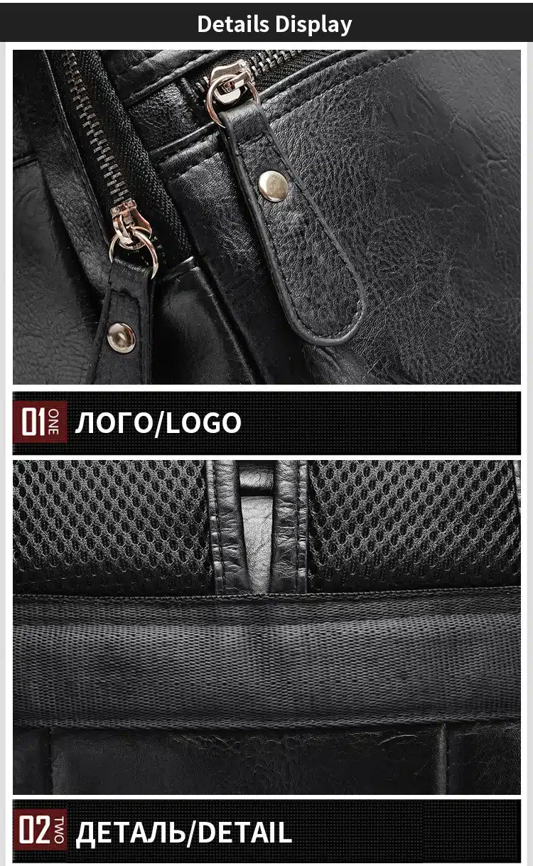 AHRI Men Business Casual Backpacks for School Travel Bag Black PU Leather Men's Fashion Shoulder Bags Vintage Boys Men Backpack 22