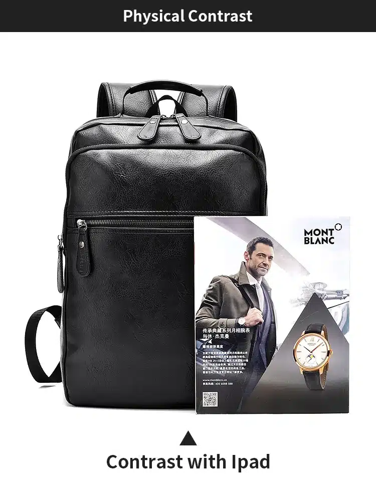 AHRI Men Business Casual Backpacks for School Travel Bag Black PU Leather Men's Fashion Shoulder Bags Vintage Boys Men Backpack 24