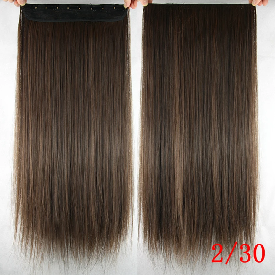 Soowee 60cm Long Straight Women Clip in Hair Extensions Black Brown High Tempreture Synthetic Hair Piece 14