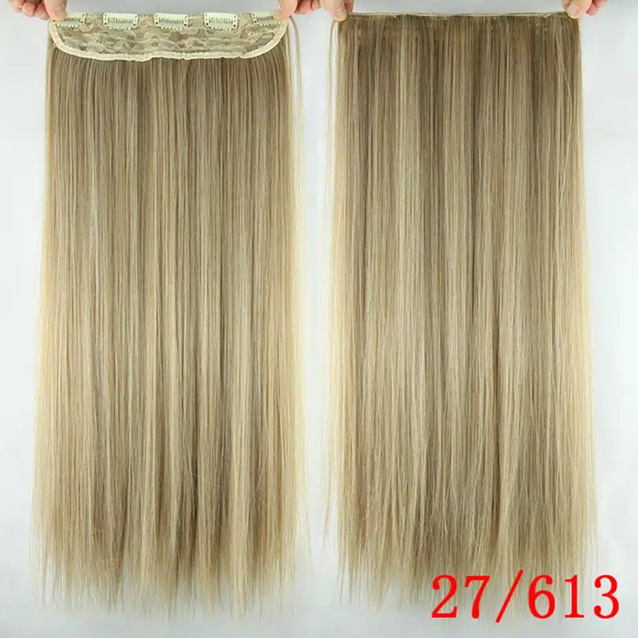 Soowee 60cm Long Straight Women Clip in Hair Extensions Black Brown High Tempreture Synthetic Hair Piece 15