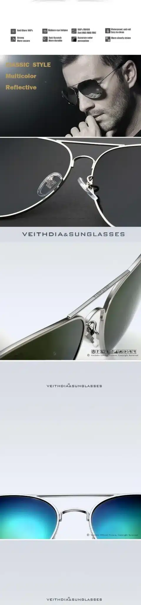 VEITHDIA Fashion aviation sunglass Polarized Sunglasses for Men/Women Colorful Reflective Coating Lens Driving Sun Glasses 5