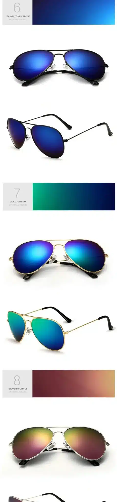 VEITHDIA Fashion aviation sunglass Polarized Sunglasses for Men/Women Colorful Reflective Coating Lens Driving Sun Glasses 12