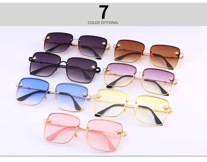 Retro Square Sunglasses Women Brand Designer Bee Metal Frame Oversized Sun Glasses Fashion Female Gradient Shades Oculos UV400 10