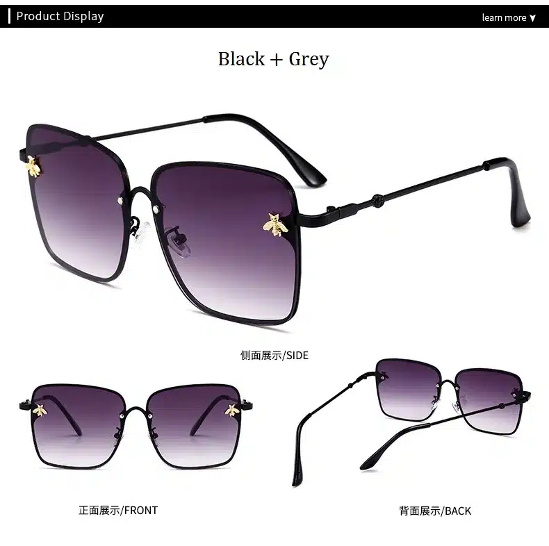 Retro Square Sunglasses Women Brand Designer Bee Metal Frame Oversized Sun Glasses Fashion Female Gradient Shades Oculos UV400 13