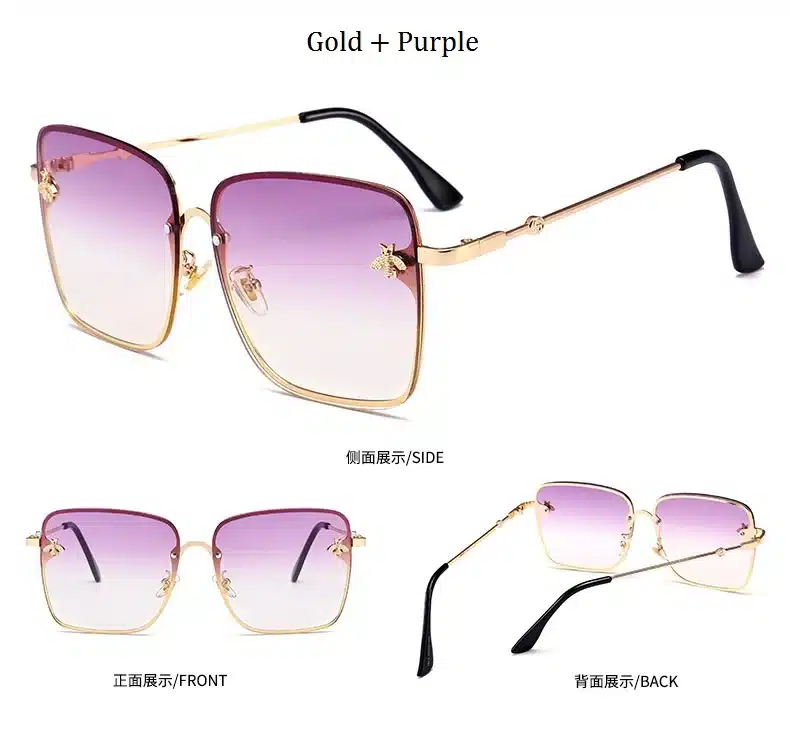 Retro Square Sunglasses Women Brand Designer Bee Metal Frame Oversized Sun Glasses Fashion Female Gradient Shades Oculos UV400 14