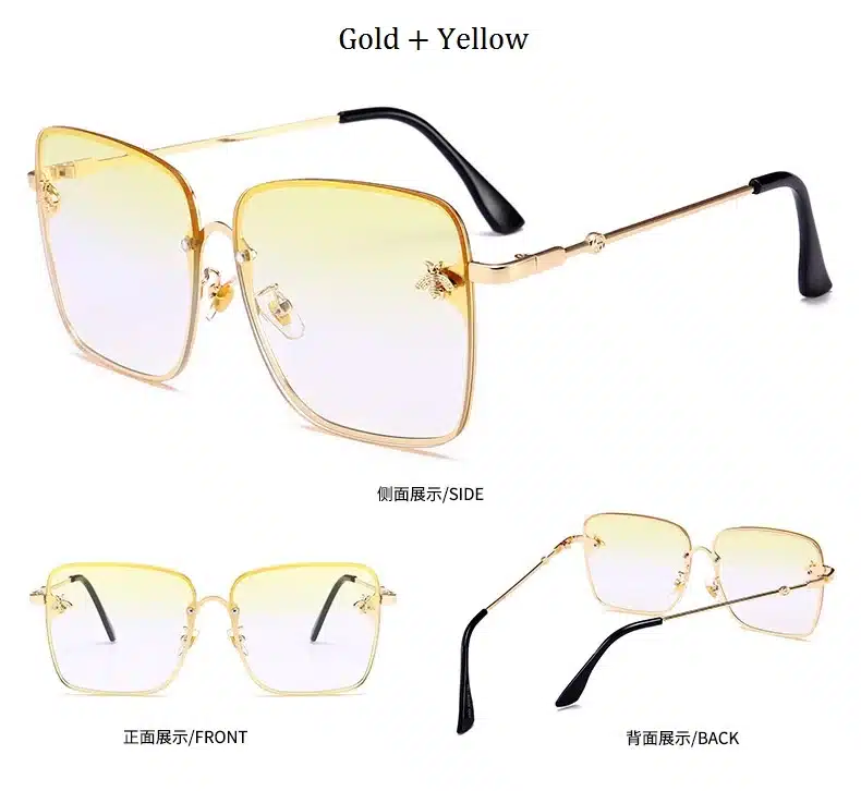 Retro Square Sunglasses Women Brand Designer Bee Metal Frame Oversized Sun Glasses Fashion Female Gradient Shades Oculos UV400 15