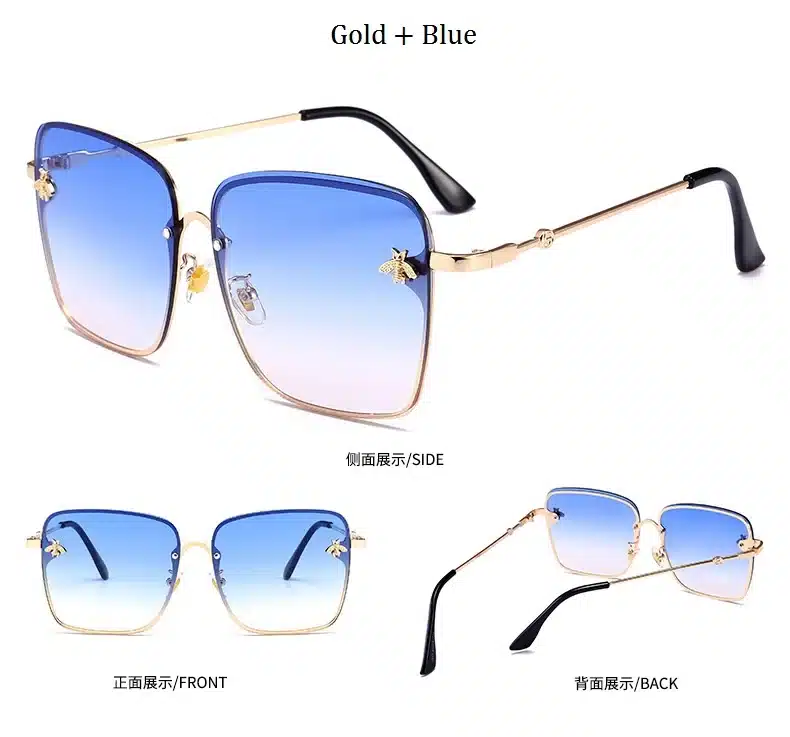 Retro Square Sunglasses Women Brand Designer Bee Metal Frame Oversized Sun Glasses Fashion Female Gradient Shades Oculos UV400 16