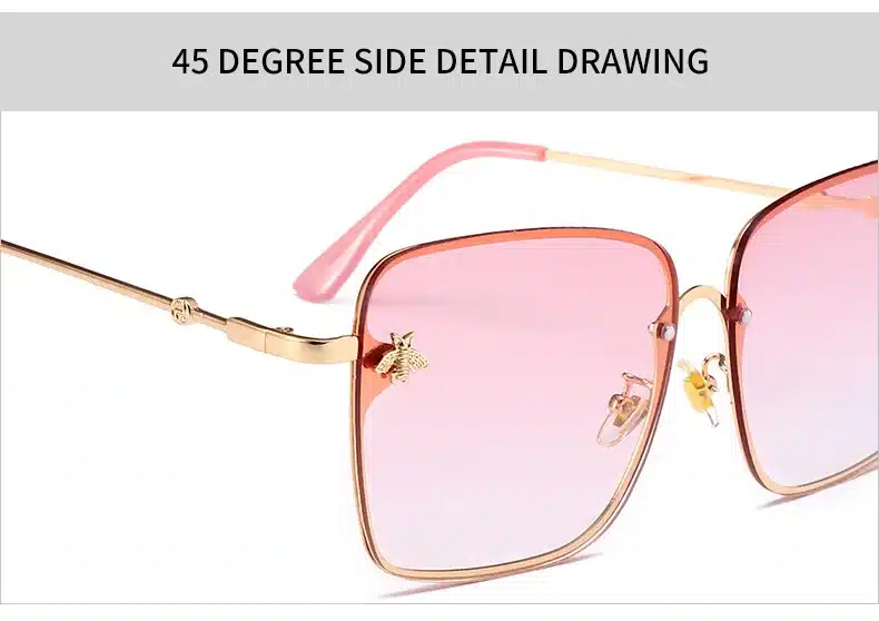 Retro Square Sunglasses Women Brand Designer Bee Metal Frame Oversized Sun Glasses Fashion Female Gradient Shades Oculos UV400 20