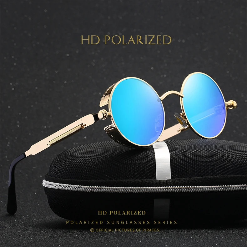 2019 New Round Women Mirror Sunglasses Black/Pink/Blue/Silver Color Stainless Steel UV400 Glasse Frame With Box 1