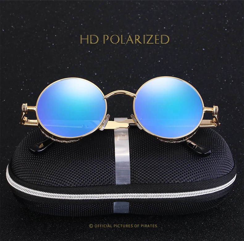 2019 New Round Women Mirror Sunglasses Black/Pink/Blue/Silver Color Stainless Steel UV400 Glasse Frame With Box 2