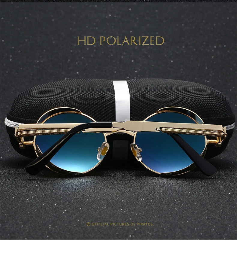 2019 New Round Women Mirror Sunglasses Black/Pink/Blue/Silver Color Stainless Steel UV400 Glasse Frame With Box 3