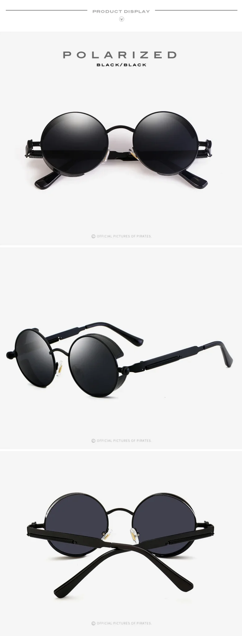 2019 New Round Women Mirror Sunglasses Black/Pink/Blue/Silver Color Stainless Steel UV400 Glasse Frame With Box 7
