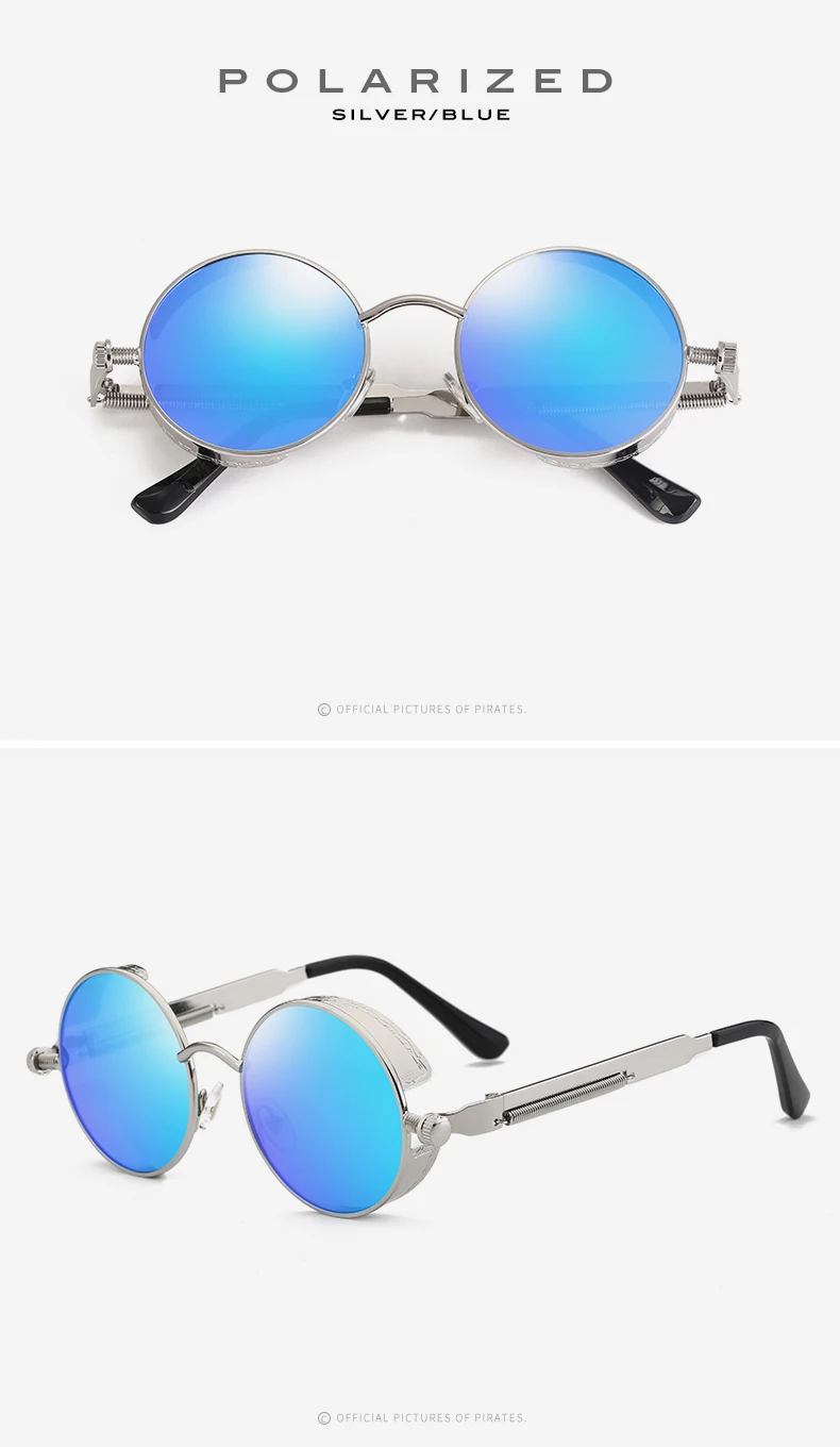 2019 New Round Women Mirror Sunglasses Black/Pink/Blue/Silver Color Stainless Steel UV400 Glasse Frame With Box 14