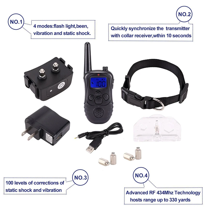 New 300M Remote Electronic Dog Training Collars With LCD Blue Screen Display Rechargeable 100 Levels Pet Electronic Dog Collars 11