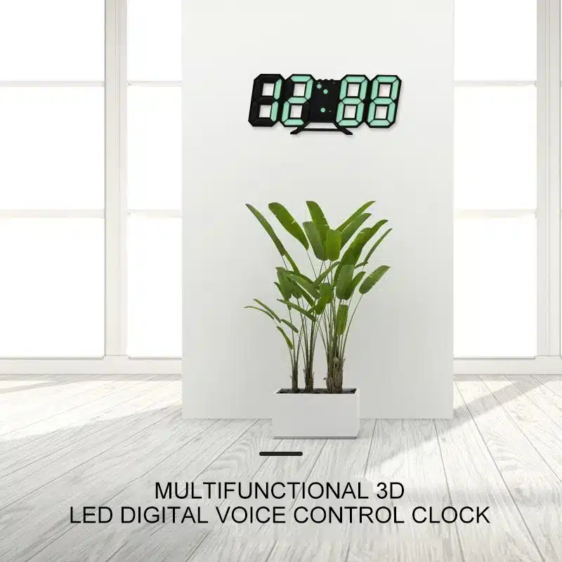 must digitaalne LED kell valgel seinal, roheline taustvalgustus