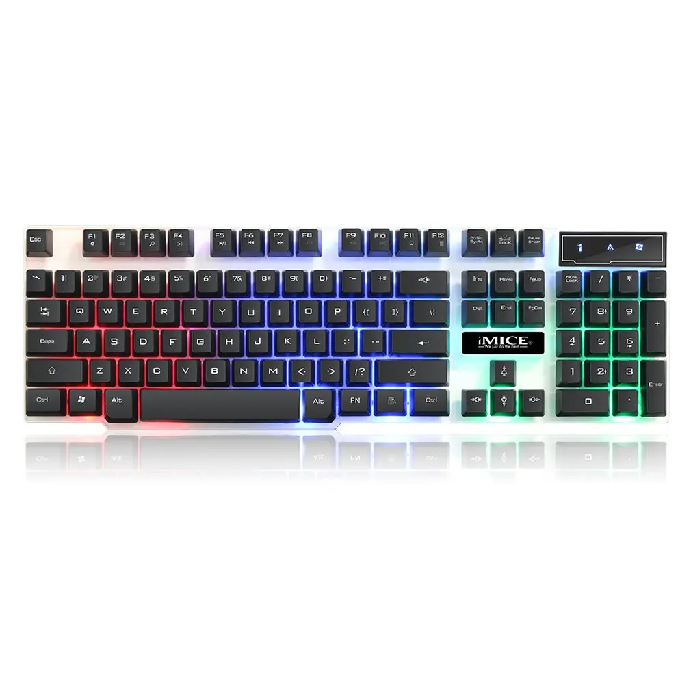 must klaviatuur RGB taustvalgustusega, punased, sinised ja rohelised valgustatud klahvid