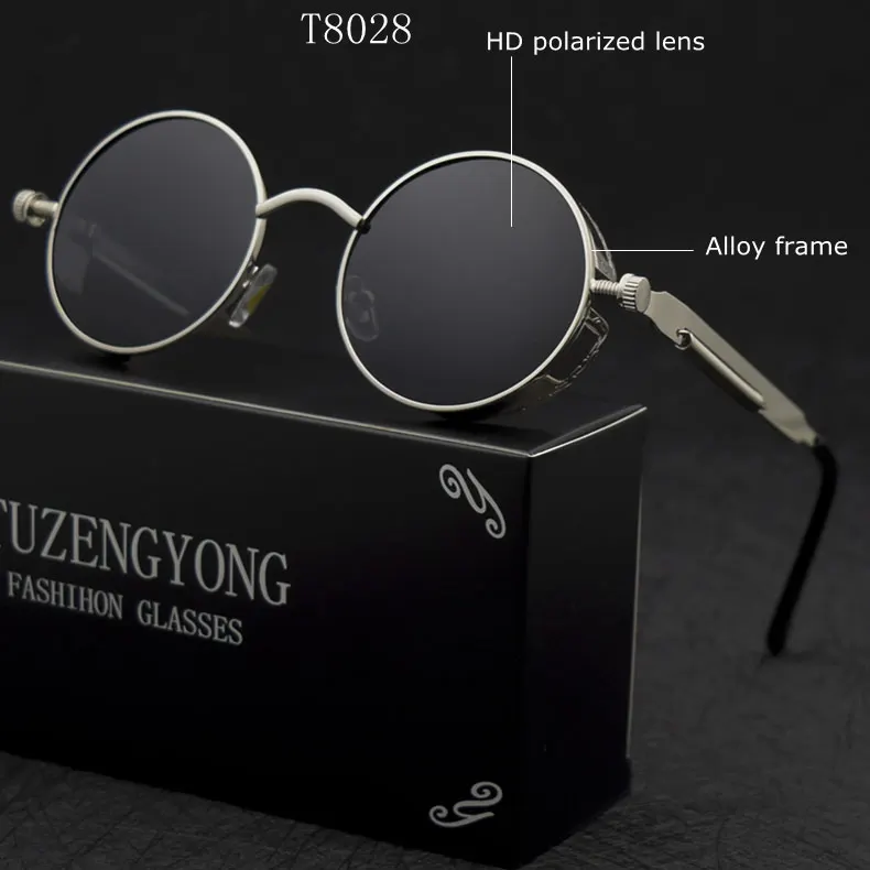Classic Gothic Steampunk Sunglasses Polarized Men Women Brand Designer Vintage Round Metal Frame Sun Glasses High Quality UV400 4