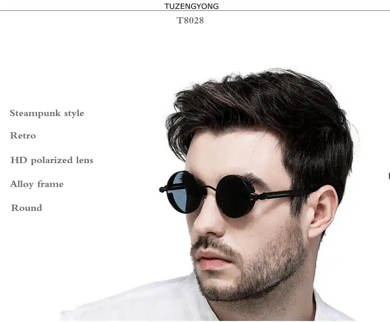 Classic Gothic Steampunk Sunglasses Polarized Men Women Brand Designer Vintage Round Metal Frame Sun Glasses High Quality UV400 7