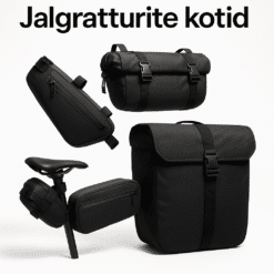 Erinevad jalgratturite kotid, sealhulgas jalgrattakotid, vöökotid ja pakiraamikotid