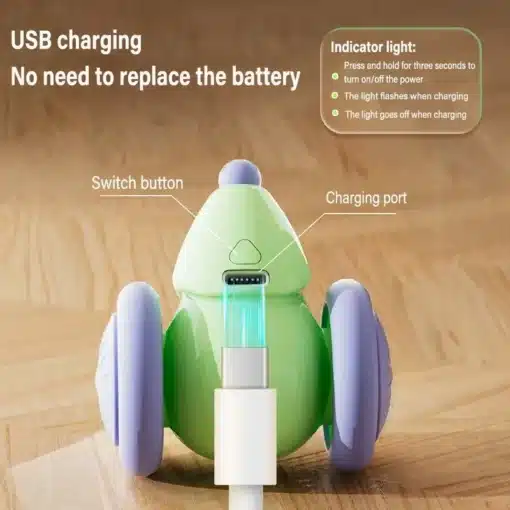 roheline ja lilla interaktiivne kasside mänguasi USB laadimisega