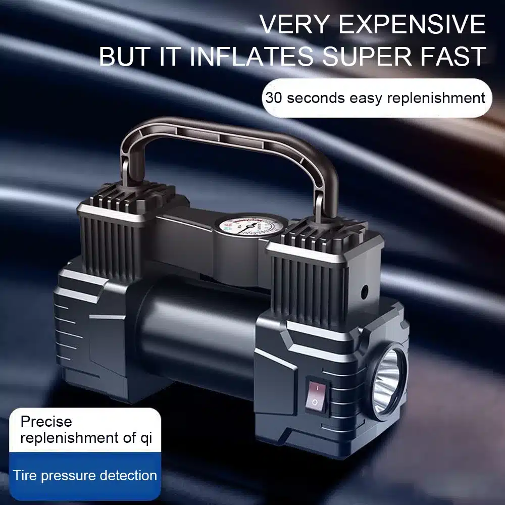 must kompaktne kompressor koos manomeetri ja LED lambiga