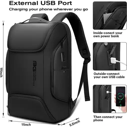 must veekindel sülearvuti seljakott koos välise USB laadimisportiga
