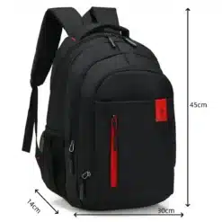 must seljakott punaste detailidega, mitme taskuga