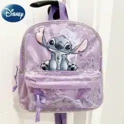 lilla laste koolikott, millel on stitchi pilt ja sädelevad detailid