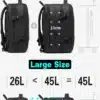 must reguleeritava suurusega seljakott, mille maht on 22L kuni 45L