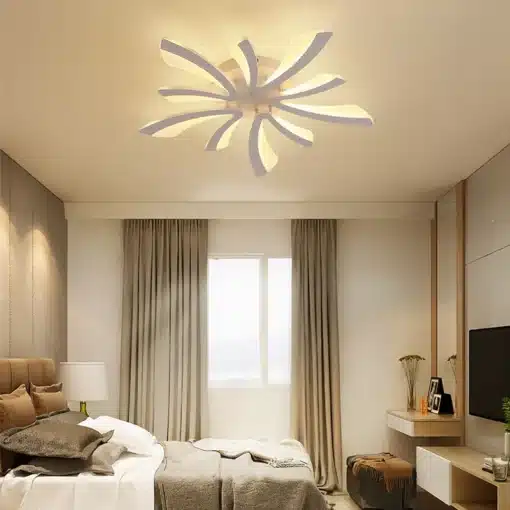 valge LED laelamp kaasaegse disainiga magamistoas