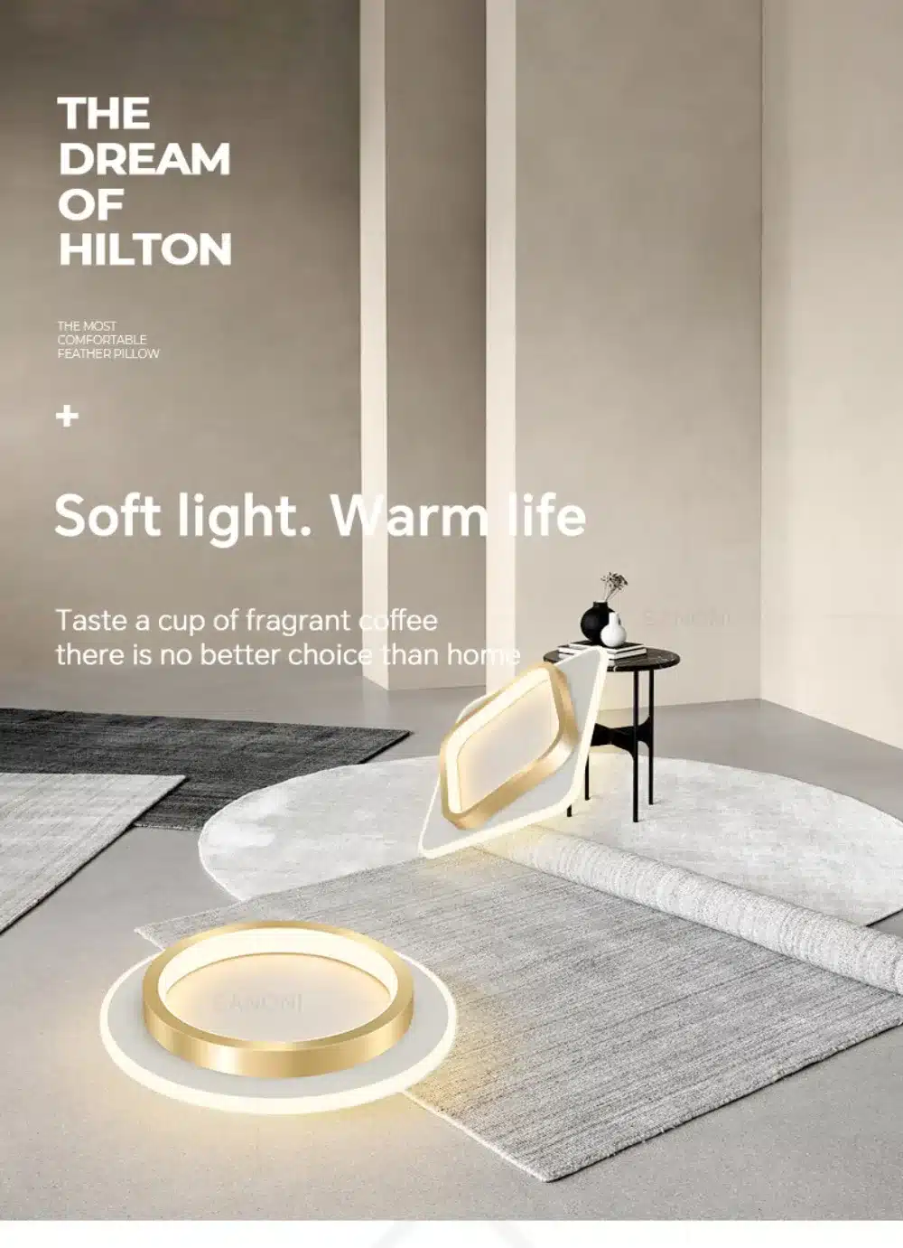 kaasaegne kuldne laelamp minimalistlikus interjööris