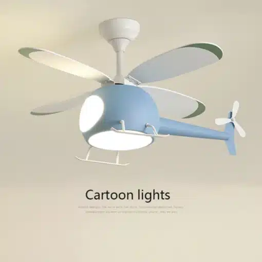 sinine helikopterikujuline laelamp ventilaatoriga