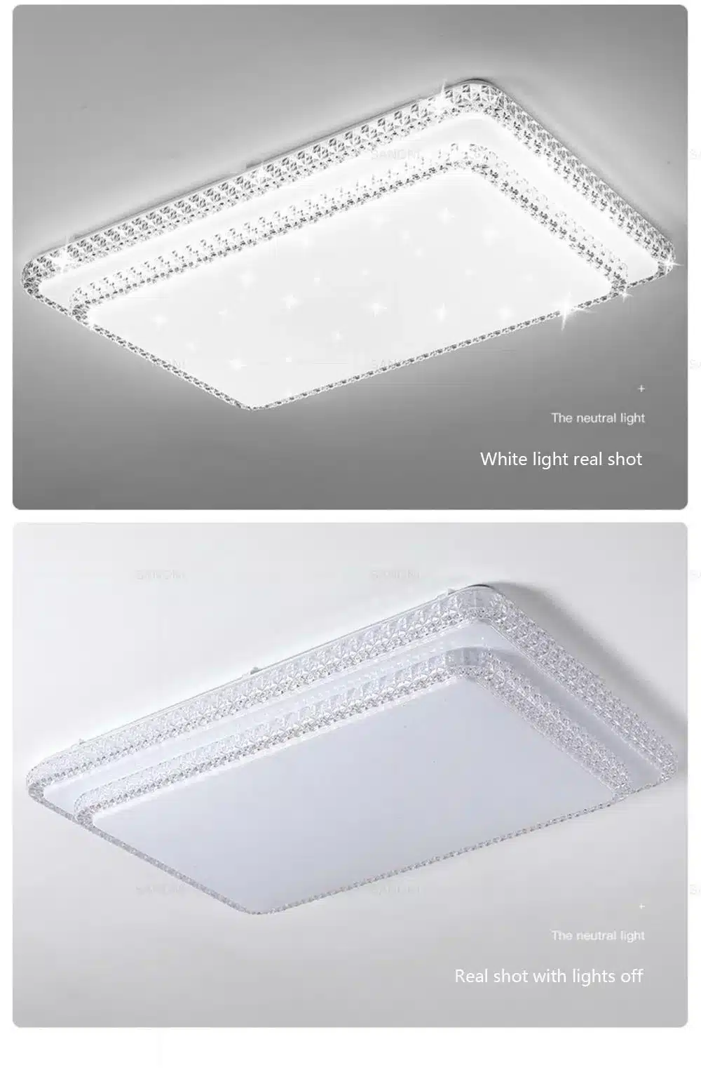 ristkülikukujuline LED laelamp kristalläärisega