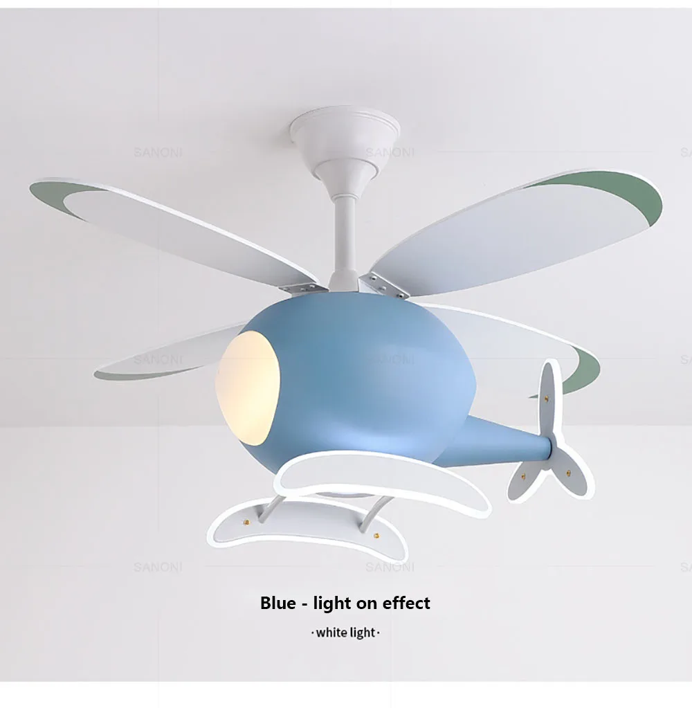 sinine helikopterikujuline laelamp ventilaatoriga