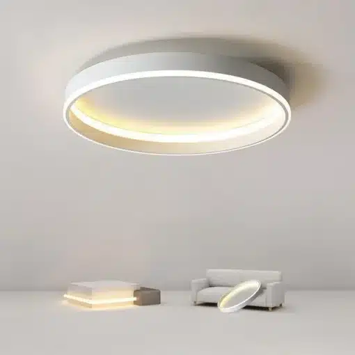 ümmargune valge LED laevalgusti minimalistlikus ruumis