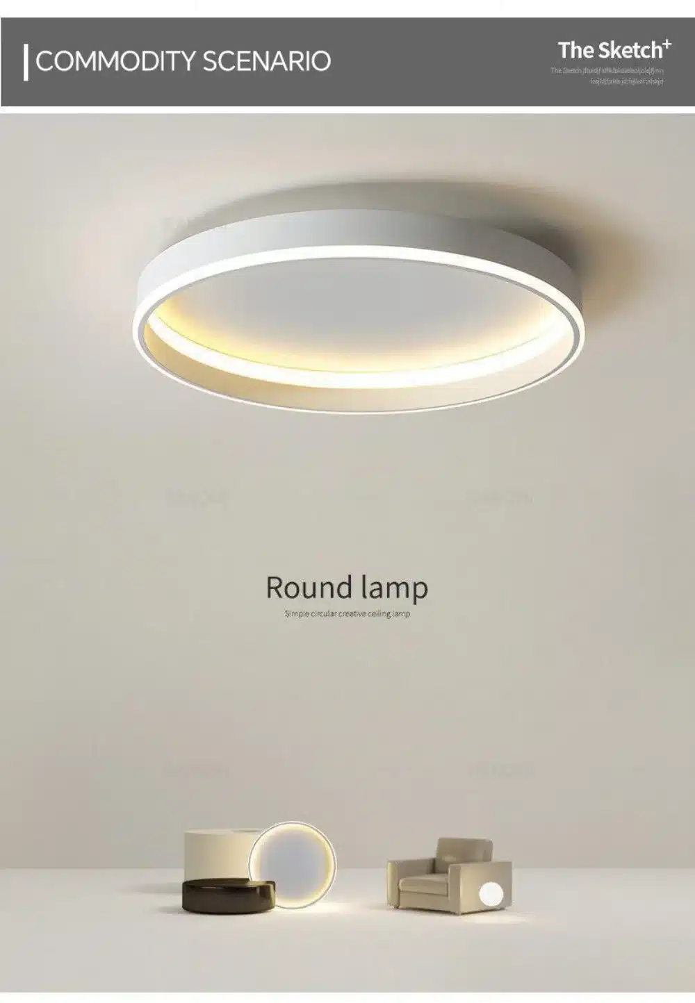 ümmargune valge LED laevalgusti minimalistlikus stiilis