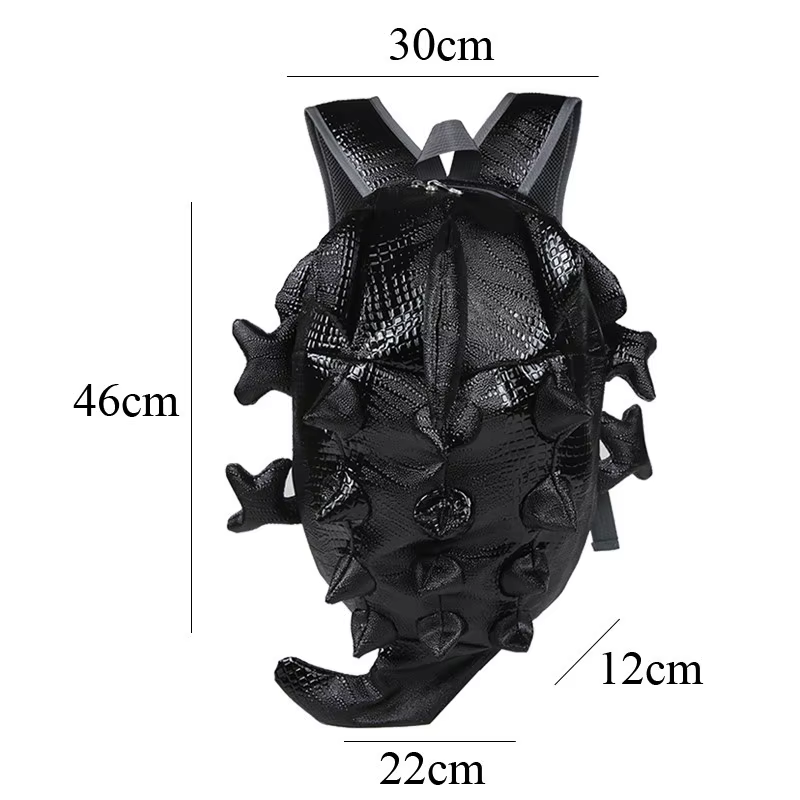 must 3D draakoni kujundusega nahkne seljakott