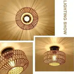 naturaalsest bambusest laelamp, mis loob sooja valguse ja varjude mustri
