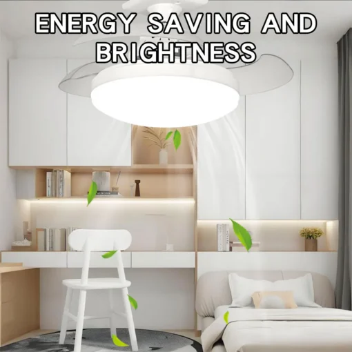 valge ventilaatoriga laelamp kaasaegses magamistoas
