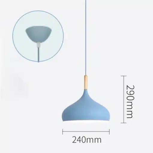 sinine rippvalgusti puidust detailiga, mõõtudega 240mm lai ja 290mm kõrge