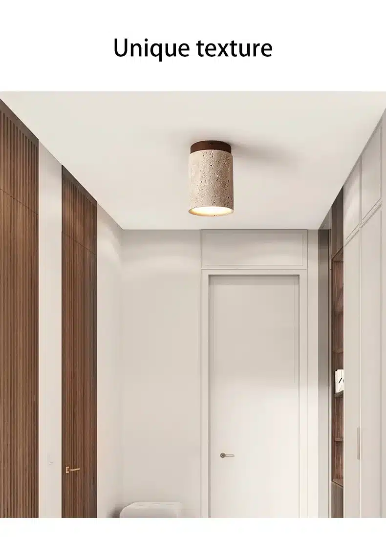 laes rippuv silindriline kivist ja puidust lamp