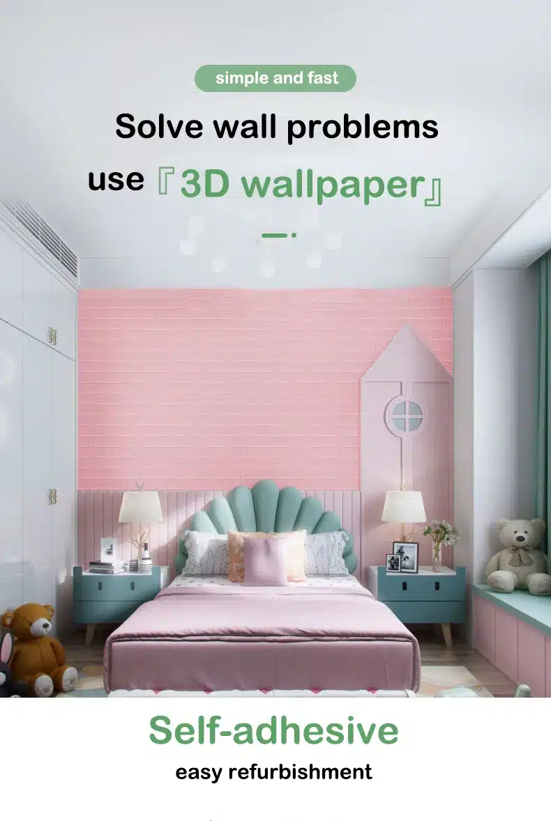 roosa sein, millel on 3D tapeet ja voodi