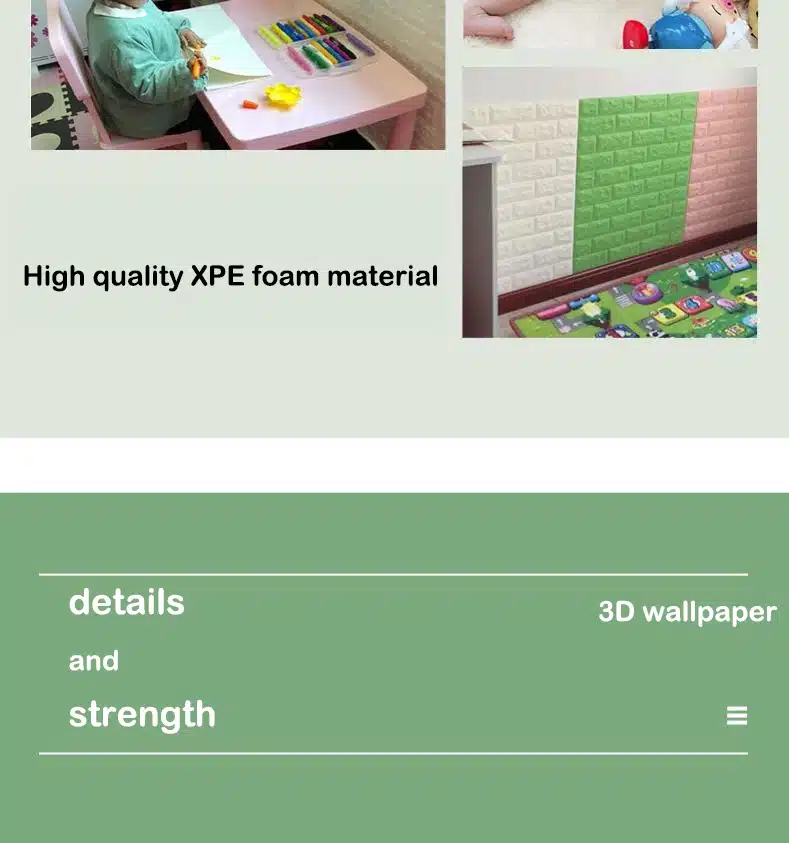 kaks last mängivad toas, mille seintel on valged ja rohelised 3D kleebitavad seinaplaadid