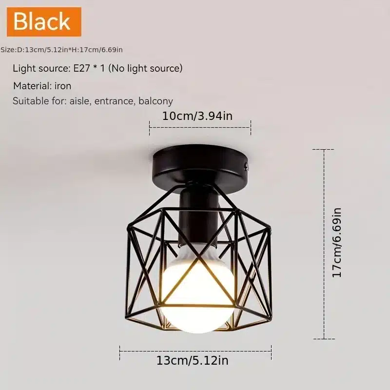 Mustast rauast moodne laelamp, mille valgus on reguleeritav. Lamp on geomeetrilise mustriga ja sobib kasutamiseks esikus, rõdul või trepikojas.